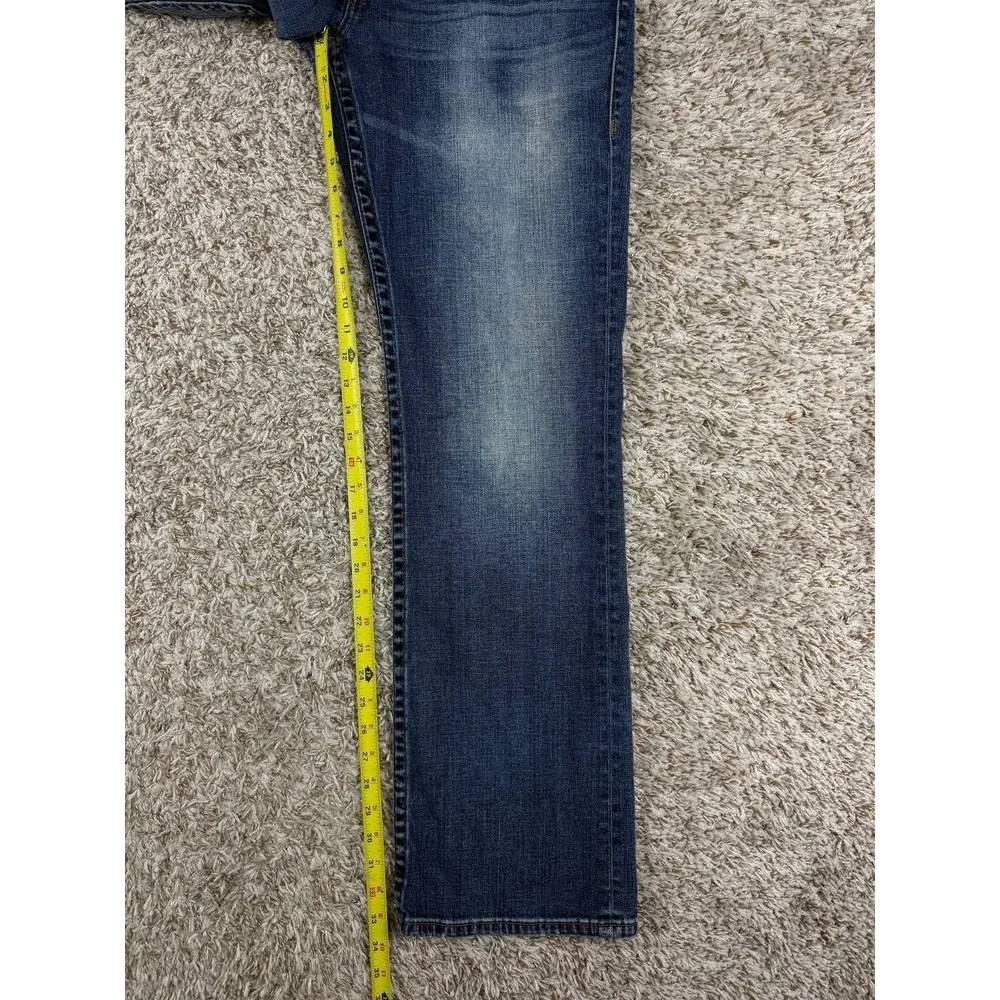 True Religion Jeans Men's 34 Straight Flap Brown Gold Stitching Blue Denim